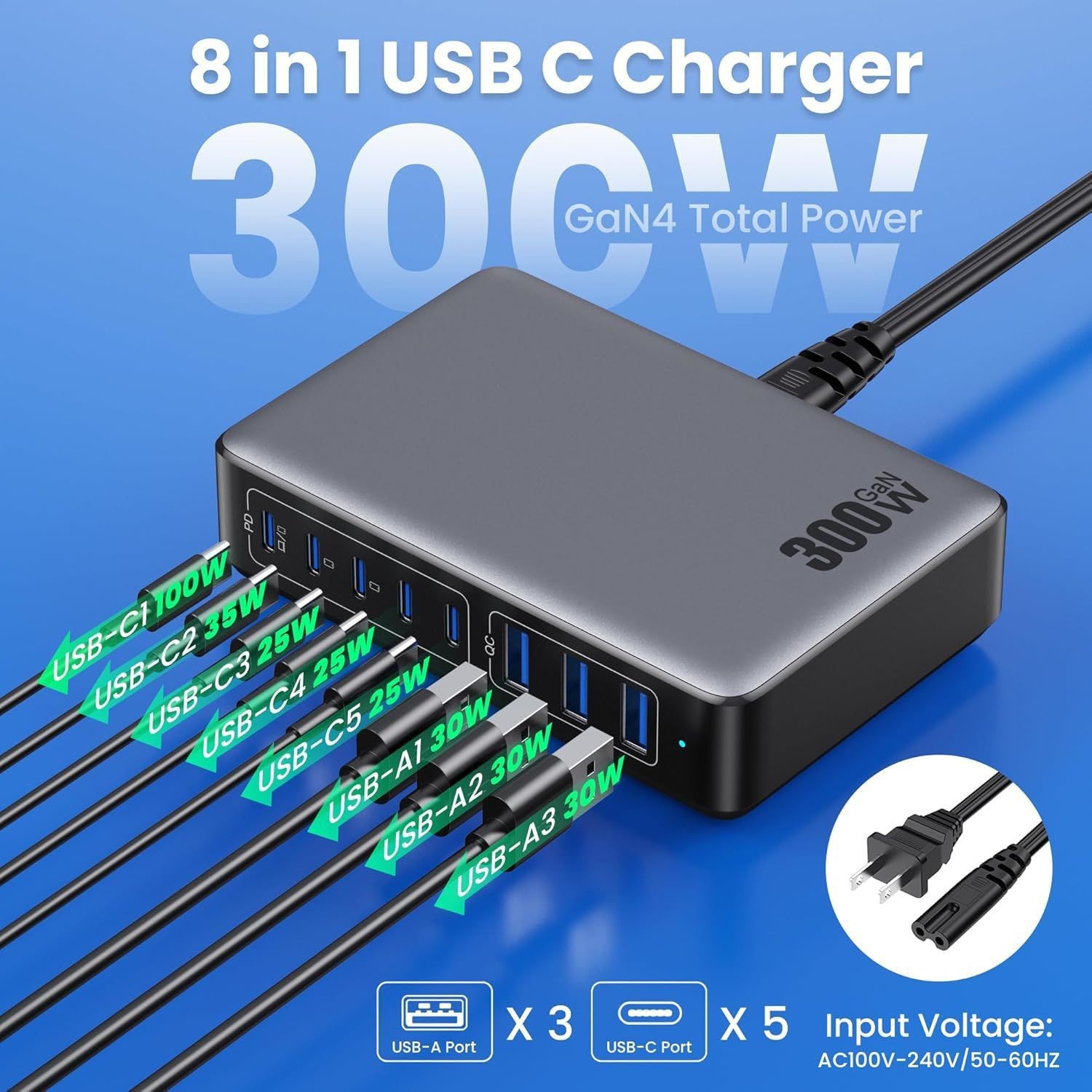Desktop Charger 300W PD 3.1 — 5×USB-C