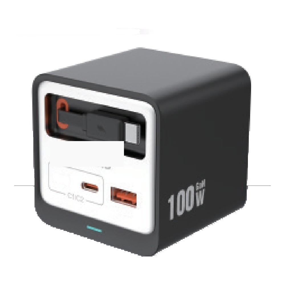 Retractable Cable Charger 100W — Swappable Plug — GaN USB-C charger by Dangel Technology