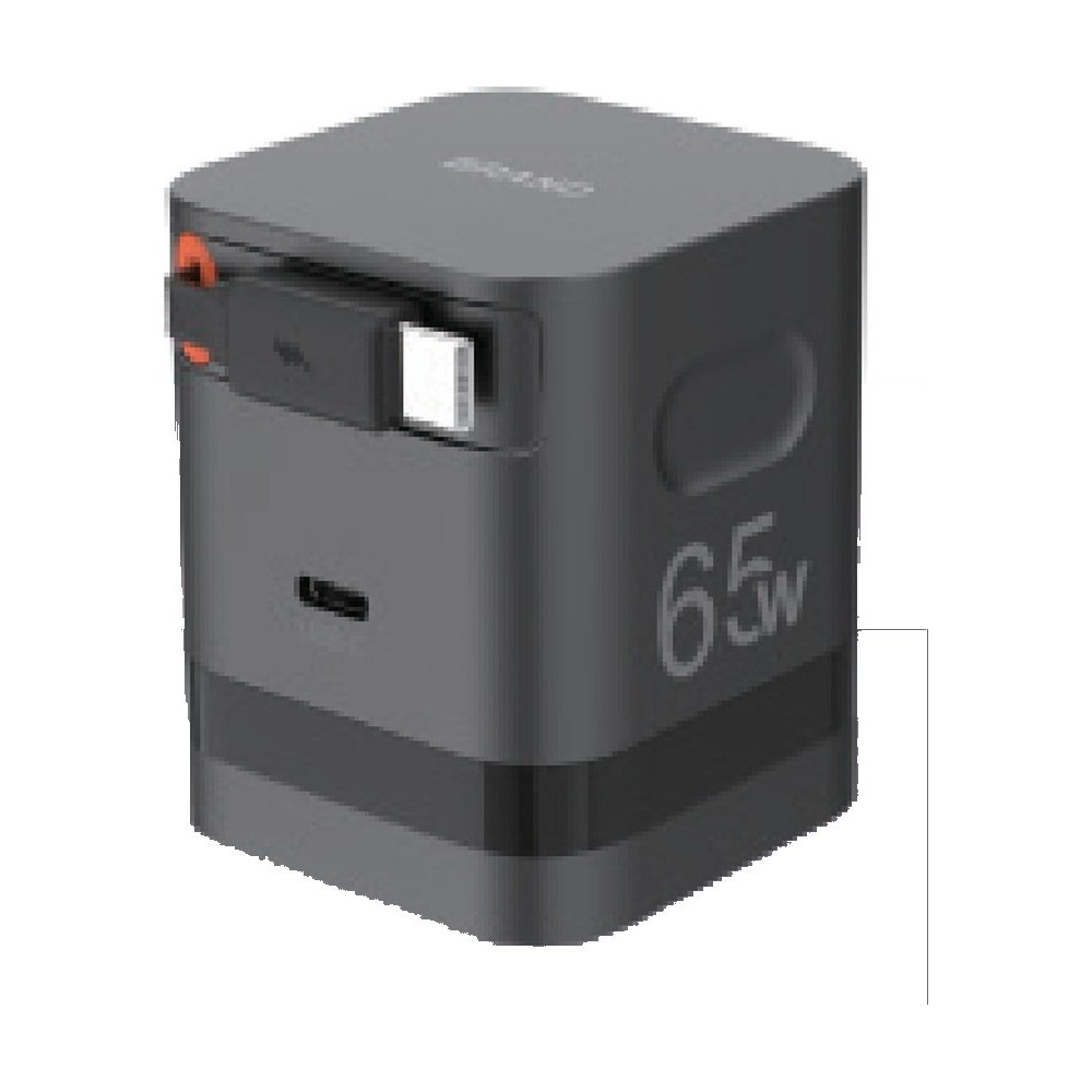 Retractable Cable Charger 65W — Swappable Plug — GaN USB-C charger by Dangel Technology