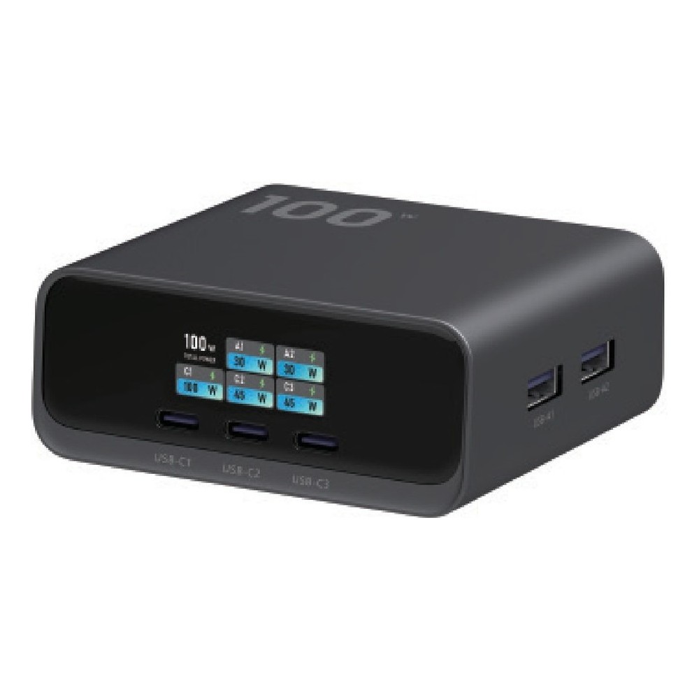 Smart Display Desktop Charger 100W — 5-Port — GaN USB-C charger by Dangel Technology